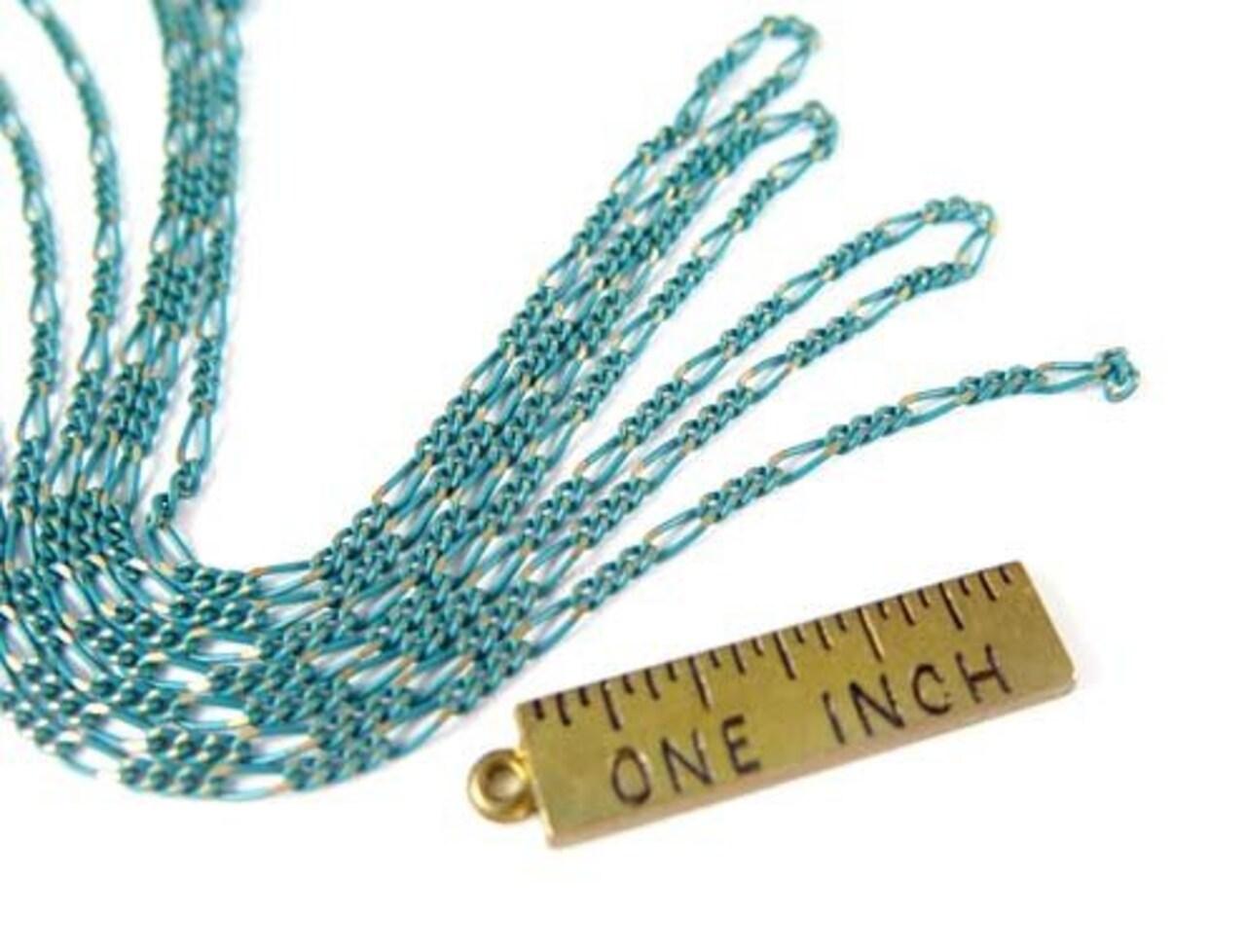 Two Tone Turquoise Blue Enamel on Brass Figaro Curb Chain (4') (C916)